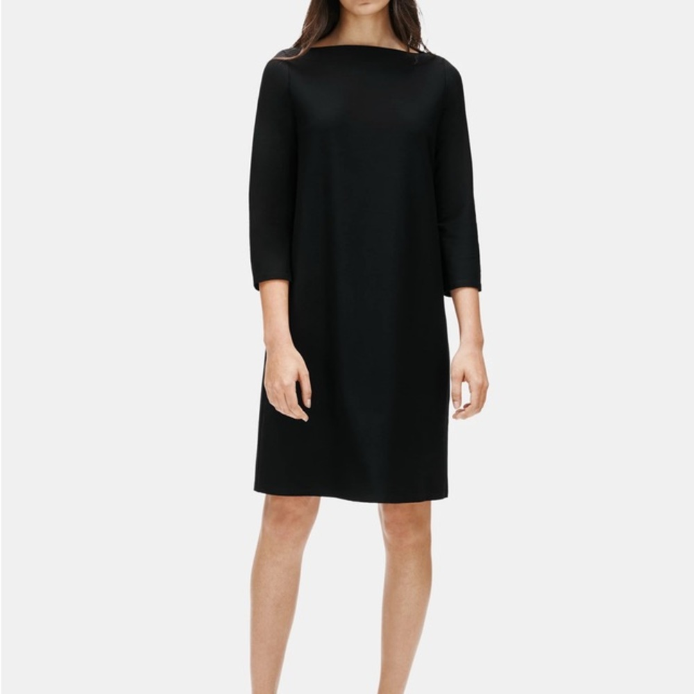 Eileen Fisher Washable Stretch Crepe Shift Dress with Bateau Neckline